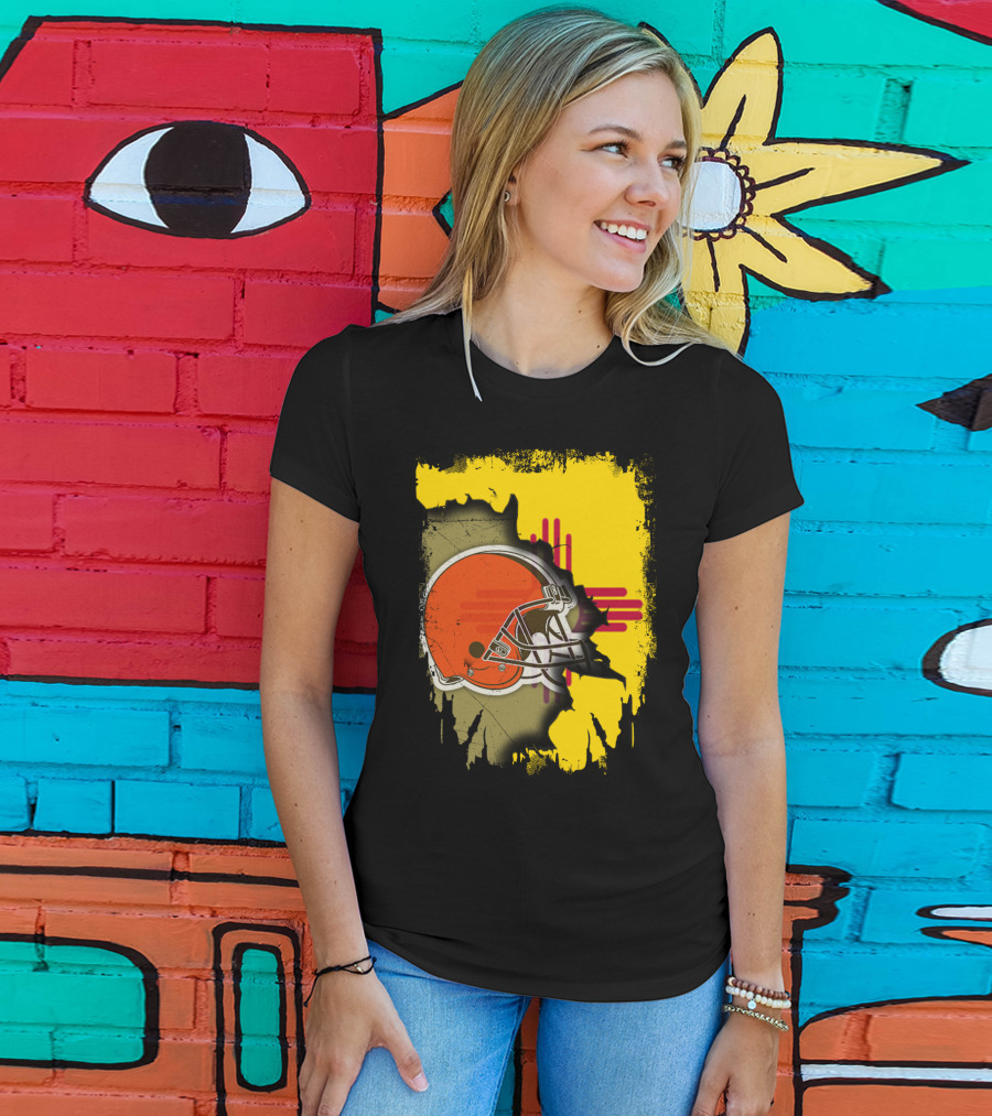 New Mexico Cleveland Browns Zia Helmet Connection T-Shirt