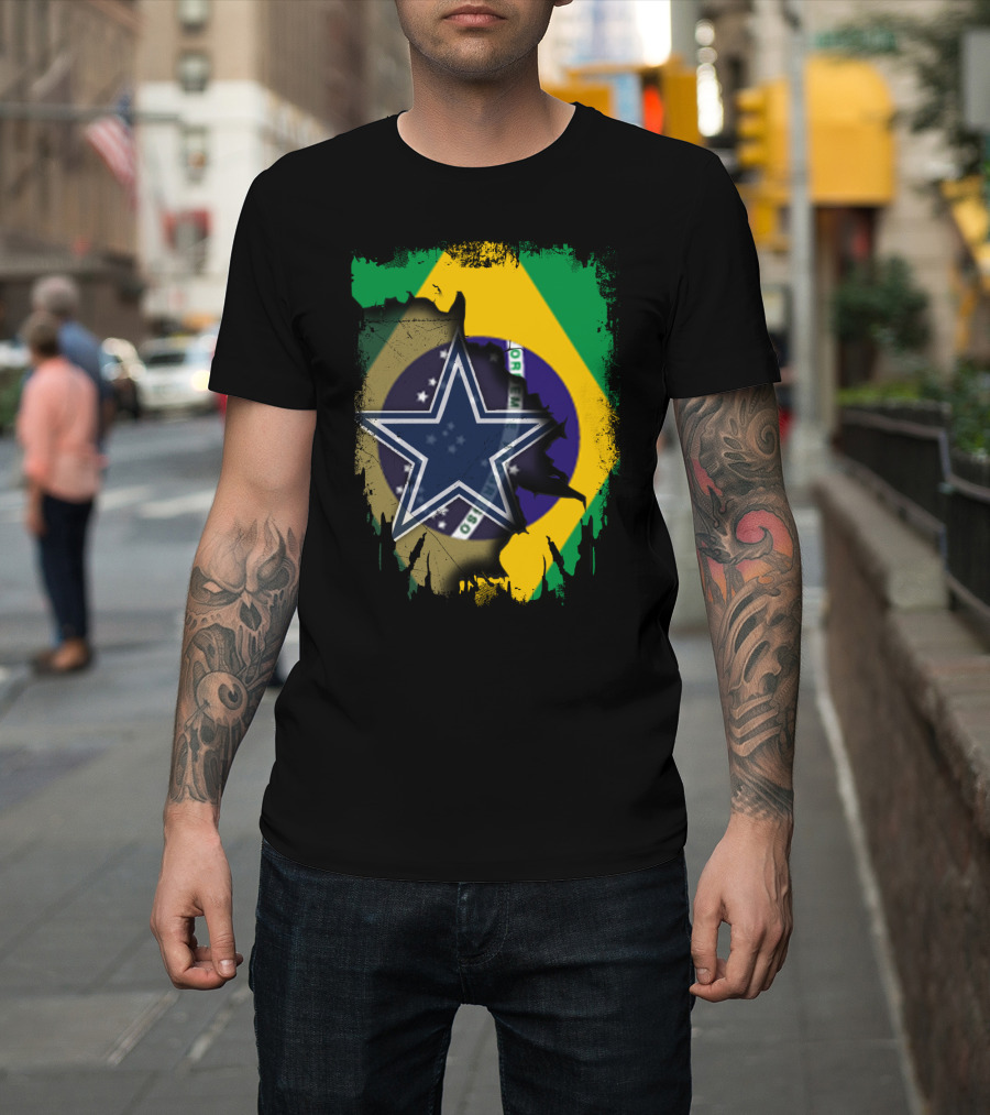 Brazilian Flag And Dallas Cowboys Star United T-Shirt