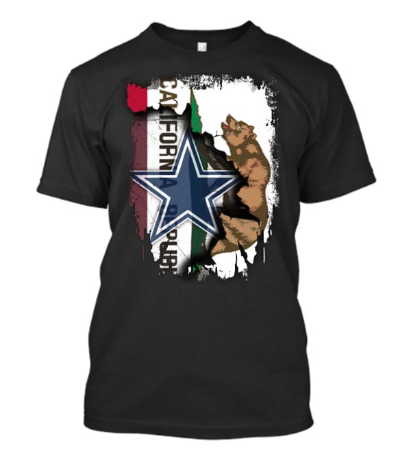 California Republic With Dallas Cowboys Star And Bear T-Shirt