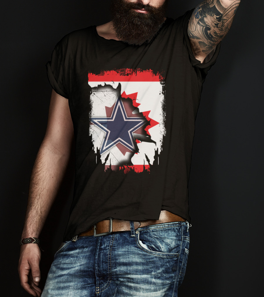 Dallas Cowboys Logo With Canadian Flag Background T-Shirt