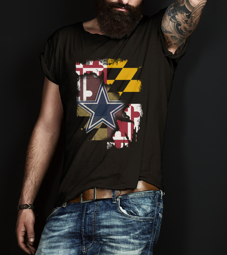 Maryland Flag And Dallas Cowboys Star Together T-Shirt