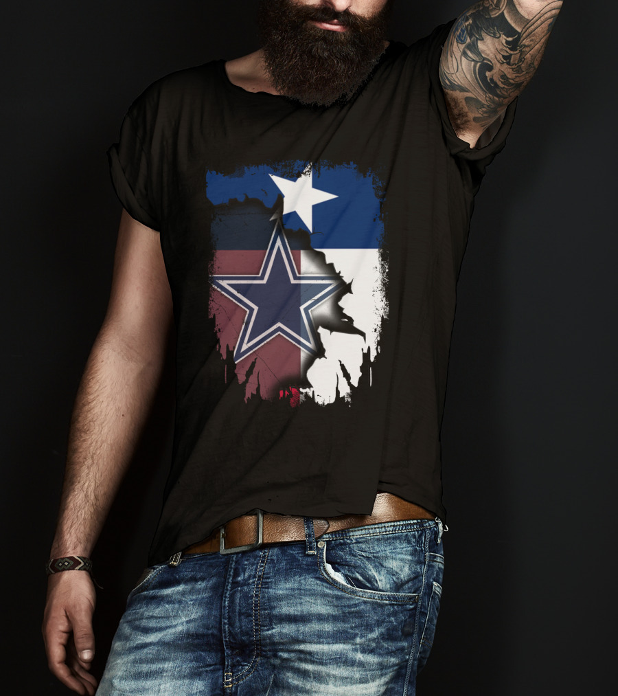 Cowboys Star Emblem On Texas Flag With Split Colors T-Shirt