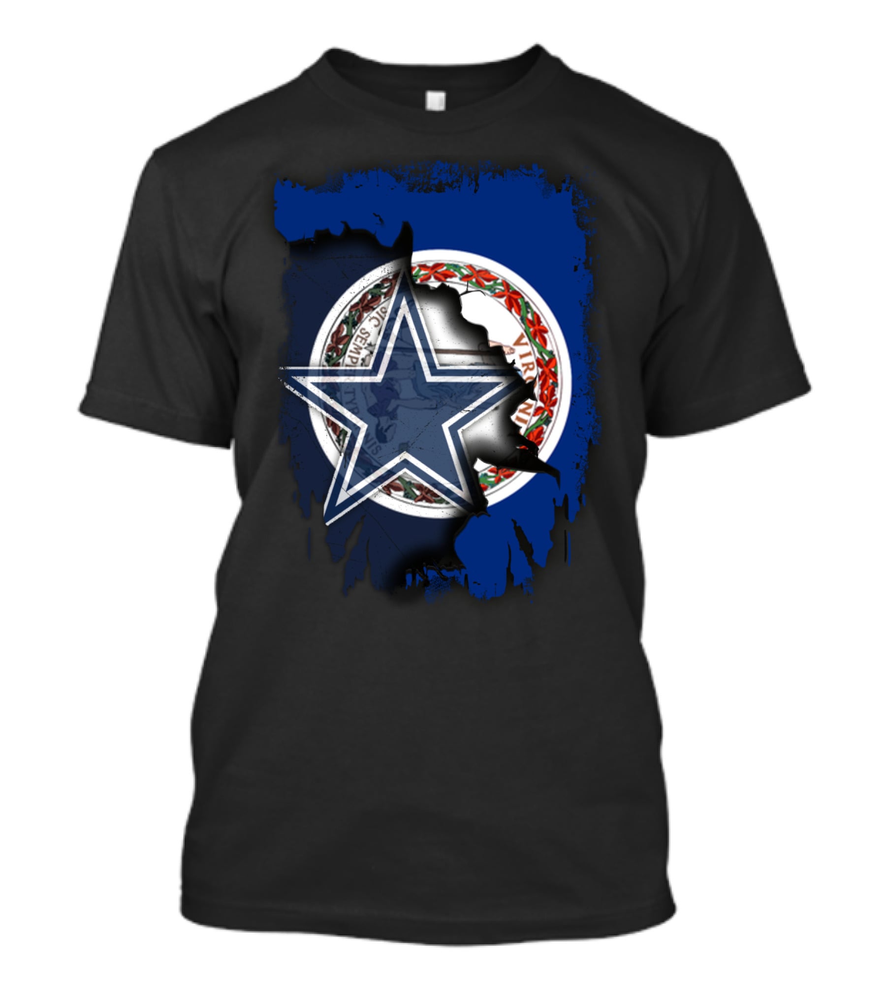 Virginia State Seal With Dallas Cowboys Star Overlay T-Shirt