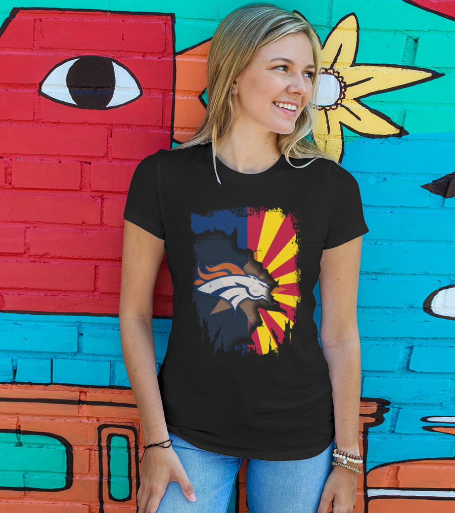 Arizona Flag And Denver Broncos Logo Fusion T-Shirt