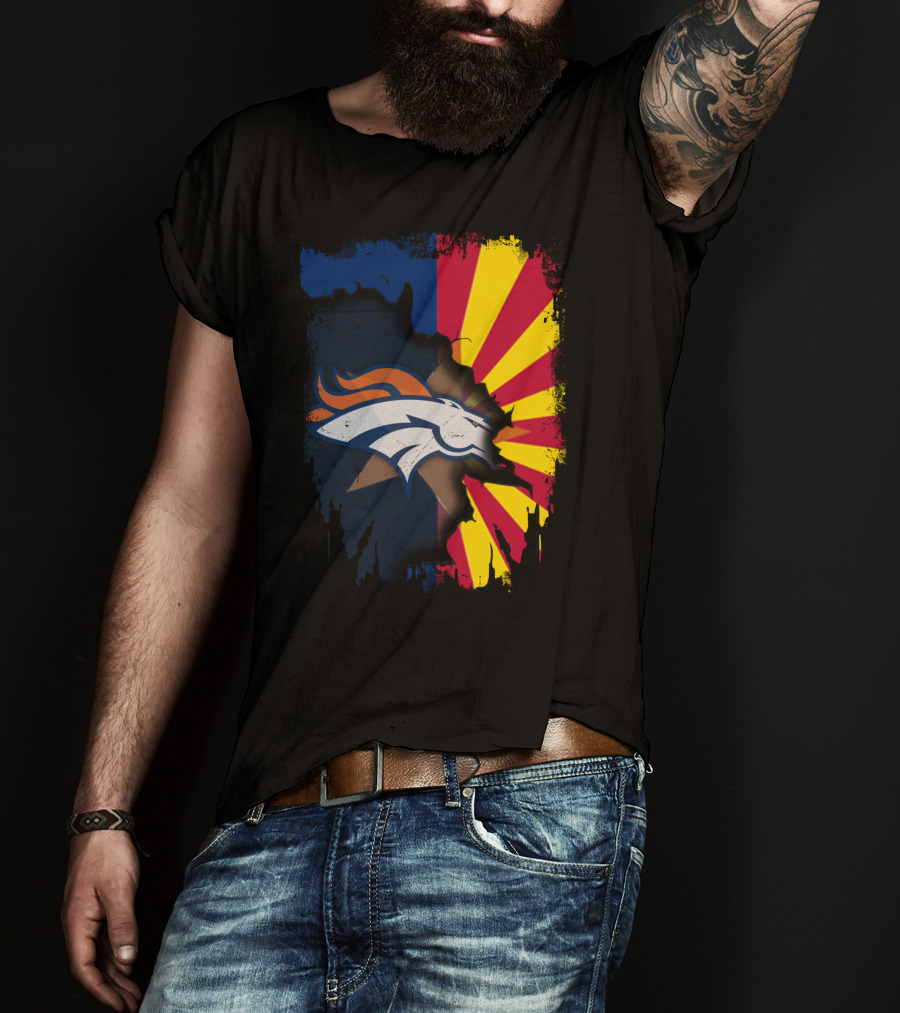 Arizona Flag And Denver Broncos Logo Fusion T-Shirt