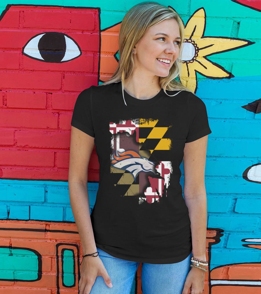 Maryland State Flag With Broncos Logo Together T-Shirt