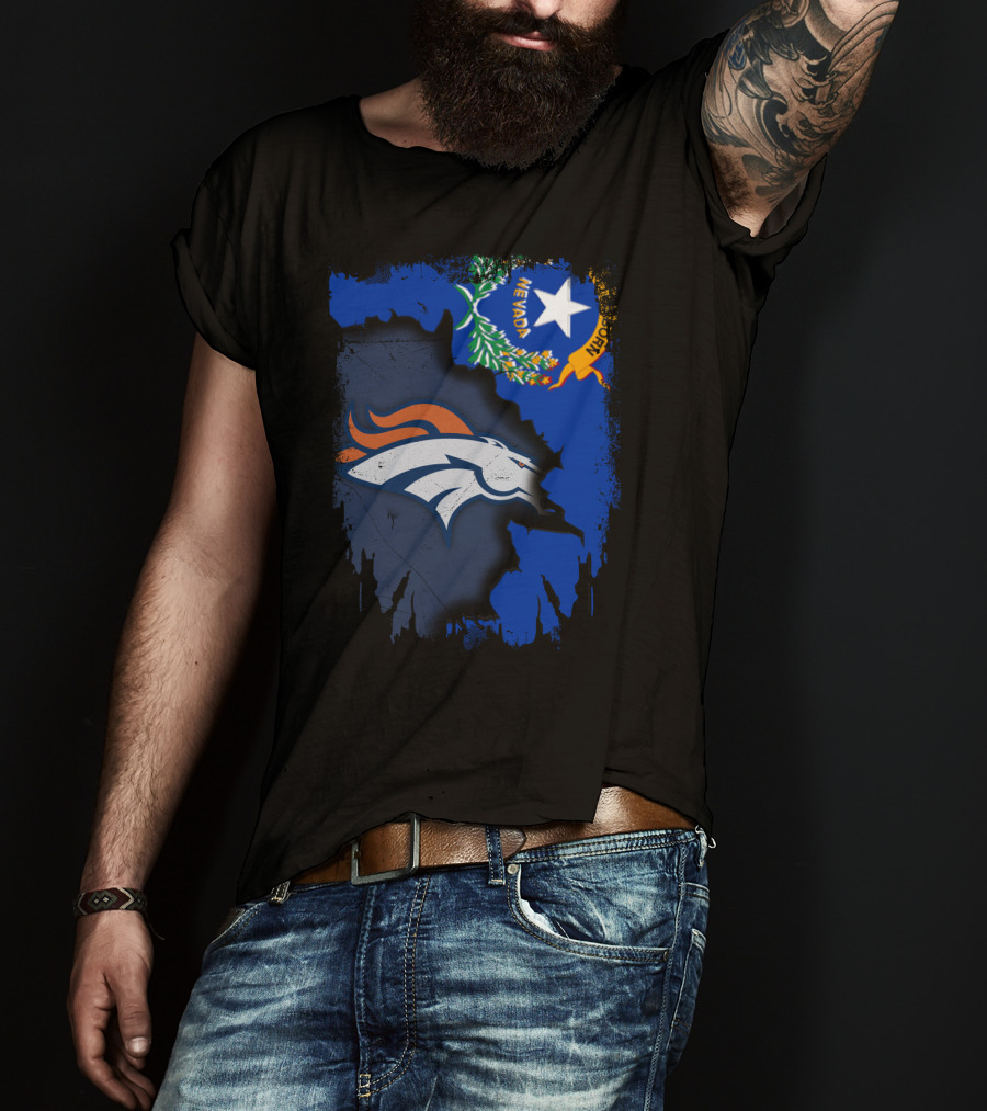 Nevada Proud With Broncos Spirit And State Flag T-Shirt