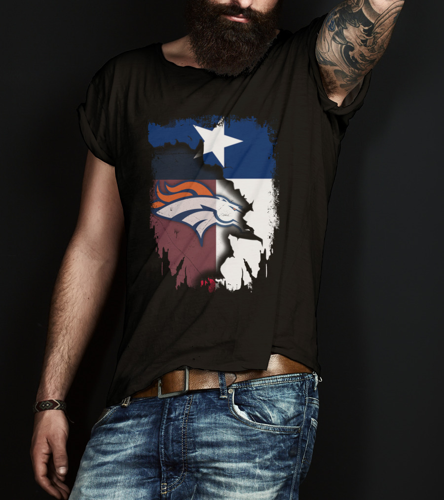Together Texas Denver Broncos Texas Flag T-Shirt