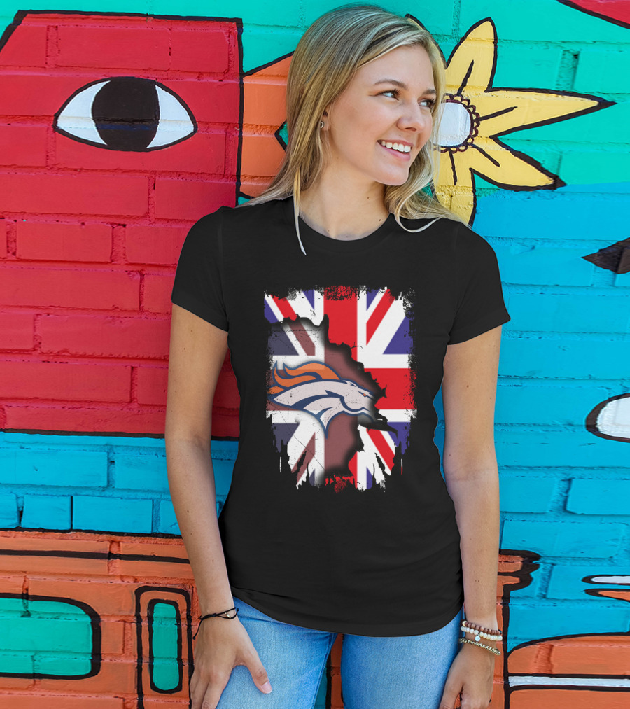 United Kingdom Flag With Broncos Logo Fusion T-Shirt