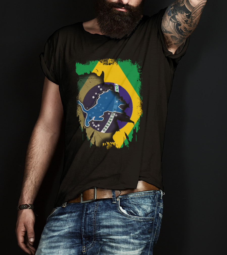 Brazilian Flag Blended With Blue Lion T-Shirt