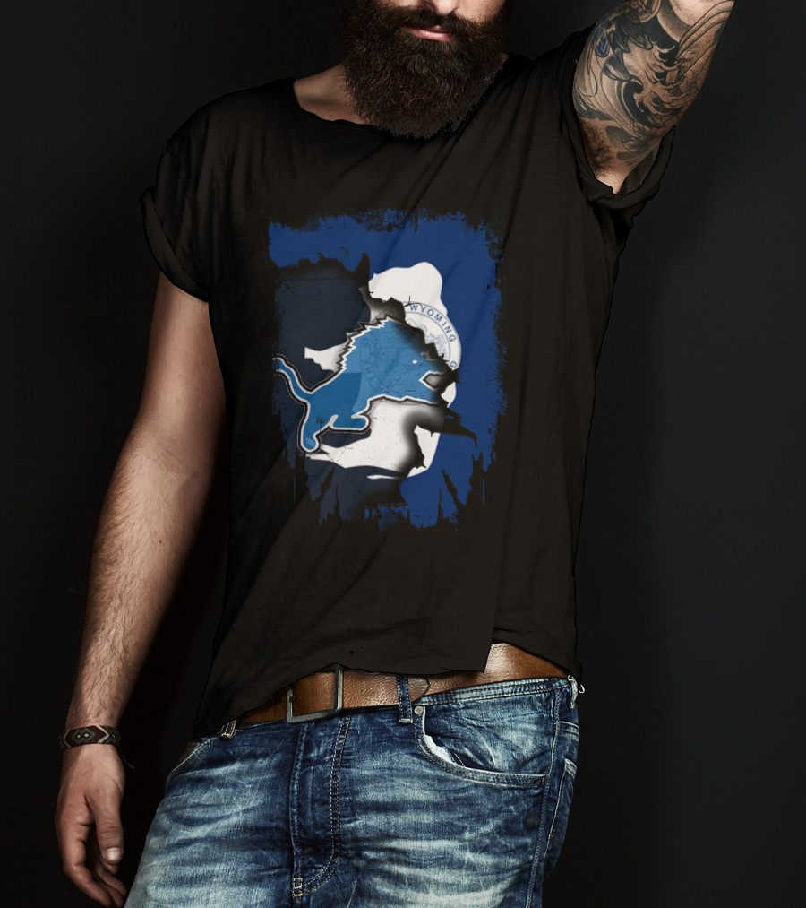 Wyoming Pride With Blue Lion Emblem T-Shirt