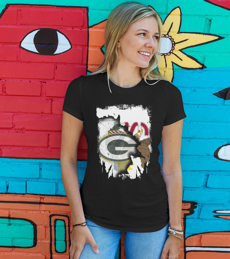 Illinois State Flag Blended With Green Bay Packers T-Shirt
