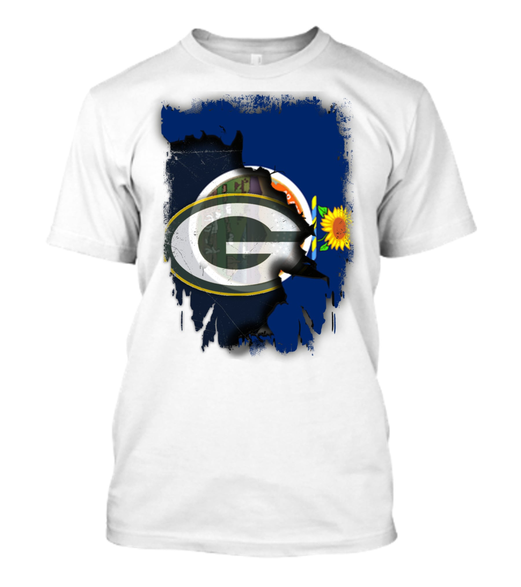 Kansas State Flag With Green Bay Packers Logo And Sunflower T-Shirt