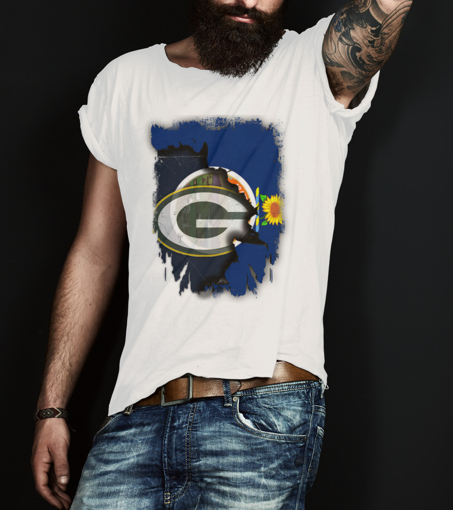 Kansas State Flag With Green Bay Packers Logo And Sunflower T-Shirt