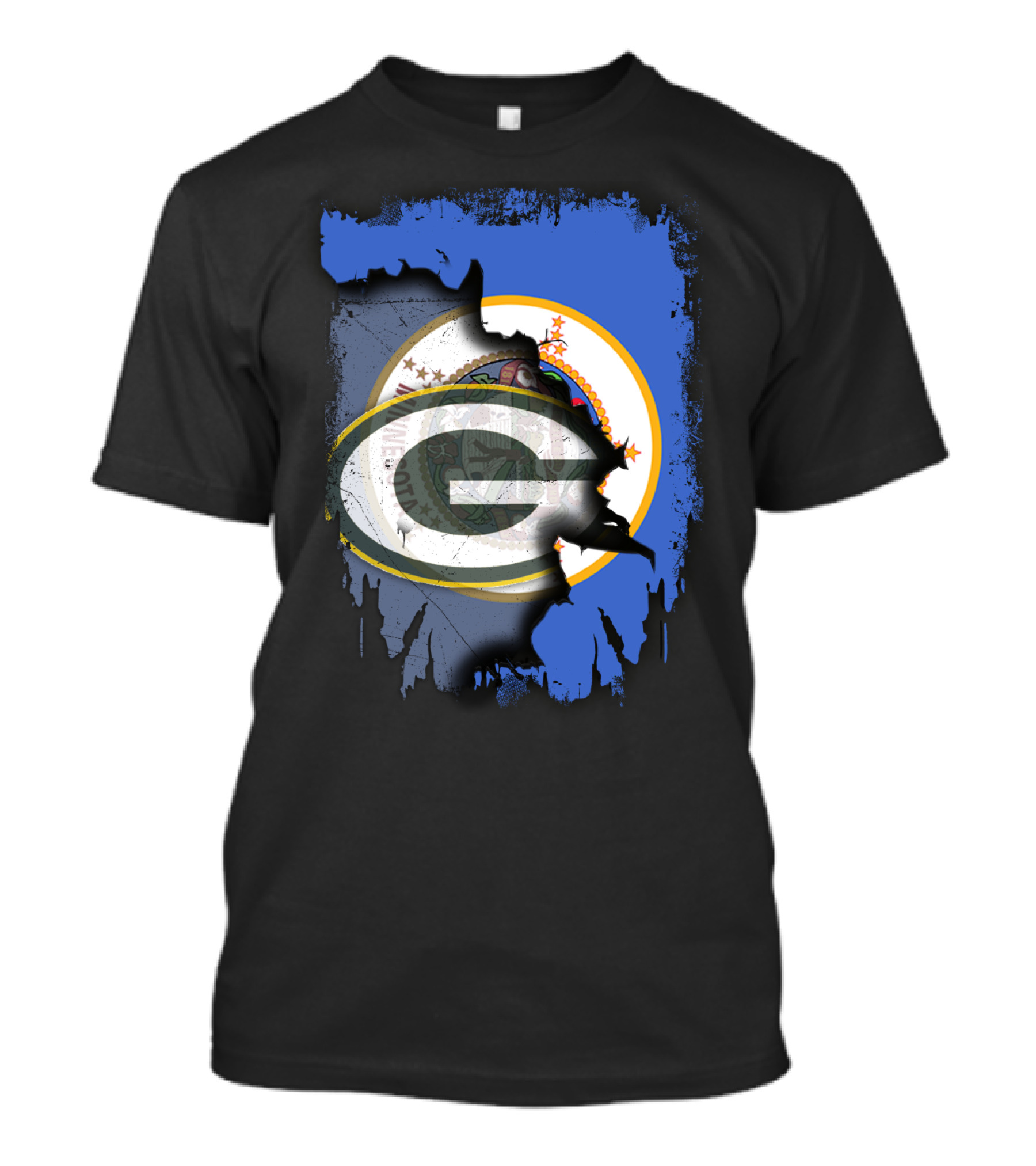 Minnesota Flag Ripped To Reveal Green Bay Packers T-Shirt