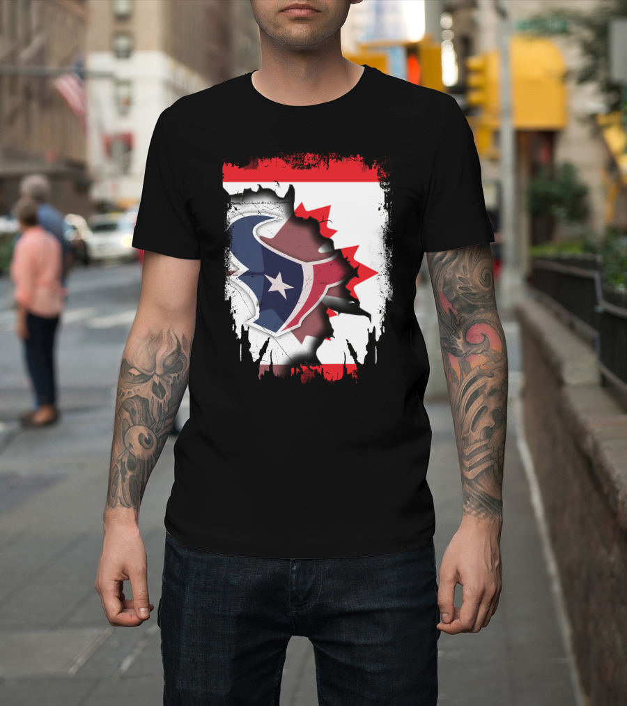 Together Canada With Texans Houston Football Emblem and Canadian Flag Integration T-Shirt