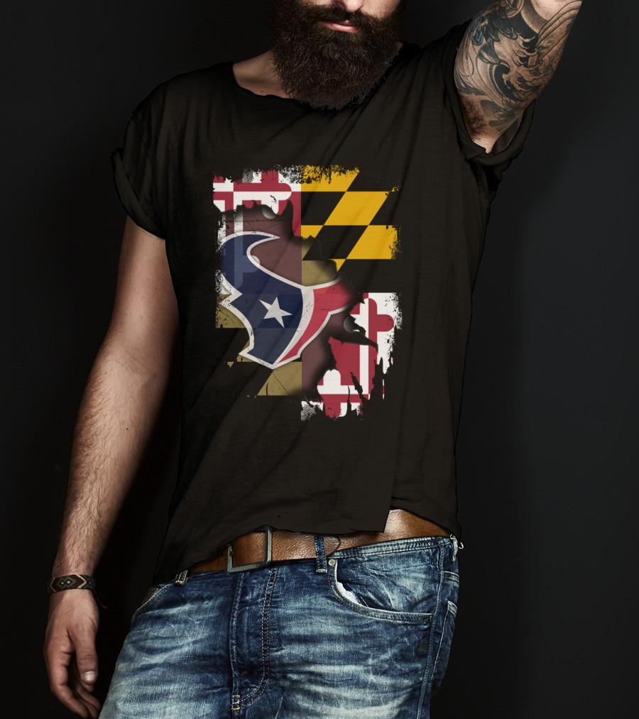 Maryland Flag With Houston Texans Logo Fusion T-Shirt