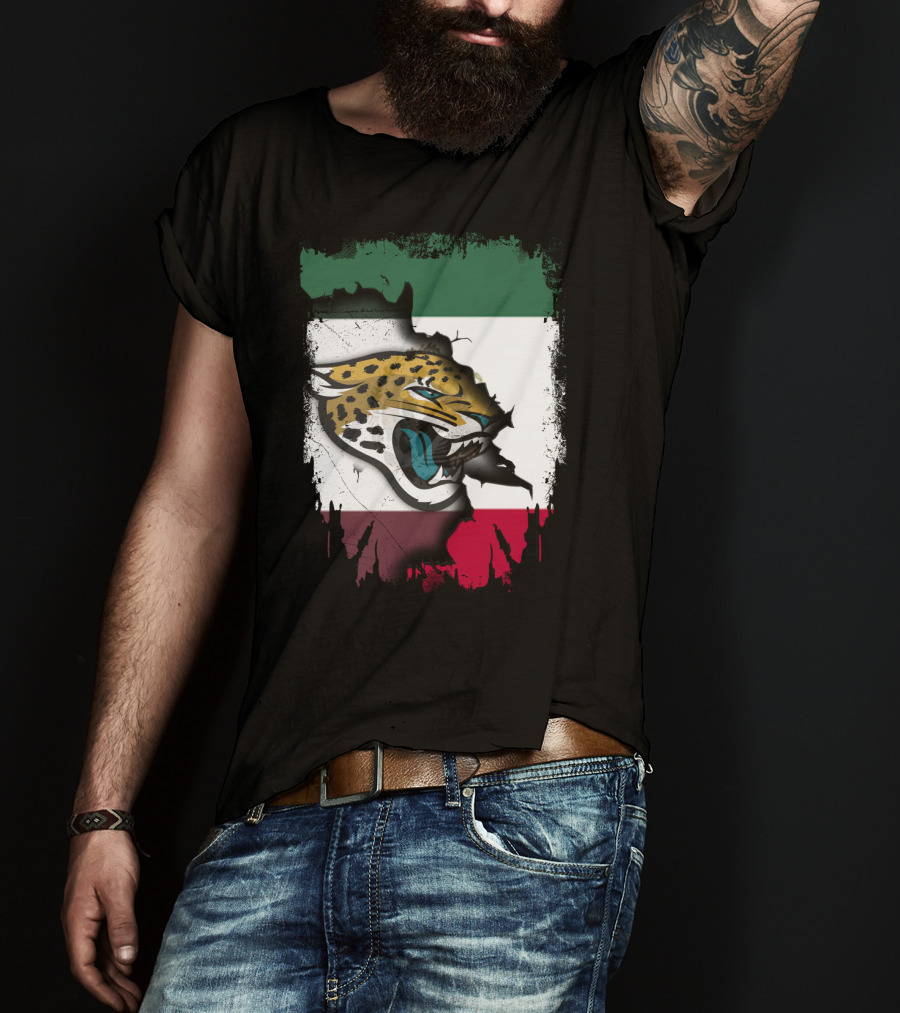 Together Mexico With Jaguars Flag And Fierce Face T-Shirt
