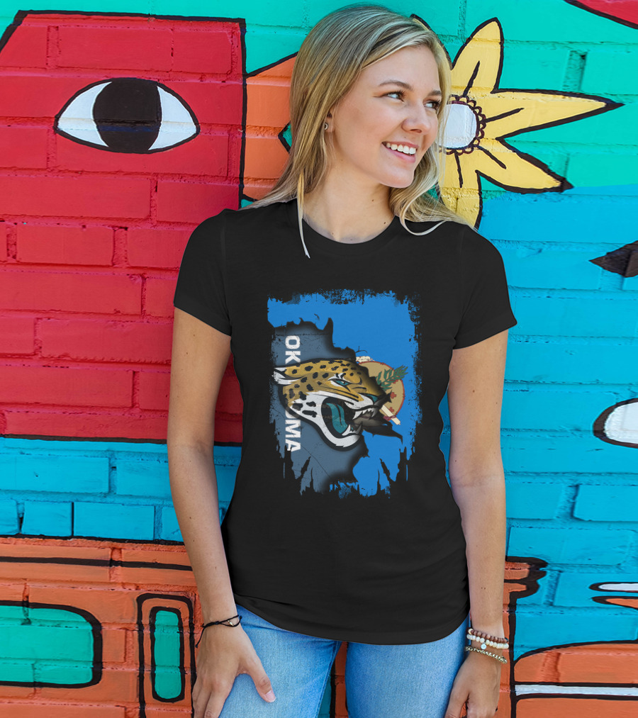 Oklahoma Jaguars With State Flag And Fierce Jaguar Head T-Shirt