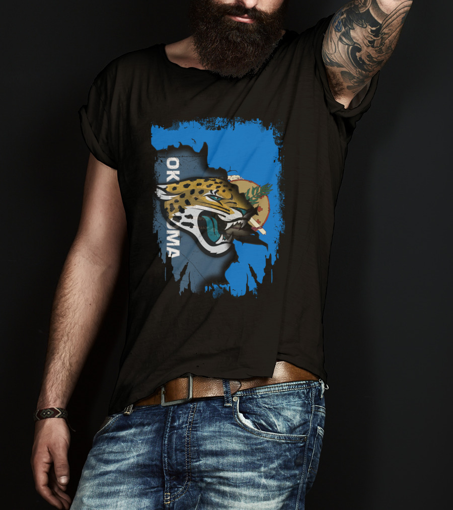 Oklahoma Jaguars With State Flag And Fierce Jaguar Head T-Shirt