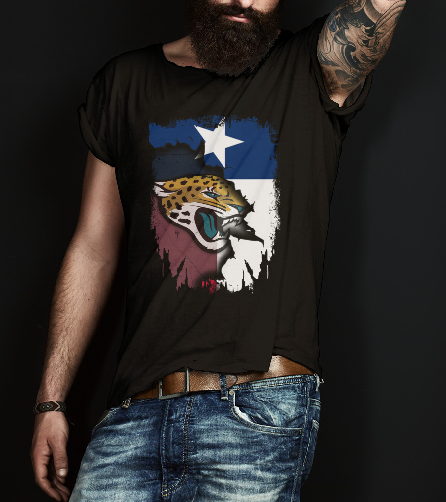 Texas Flag With Fierce Jaguar Face T-Shirt