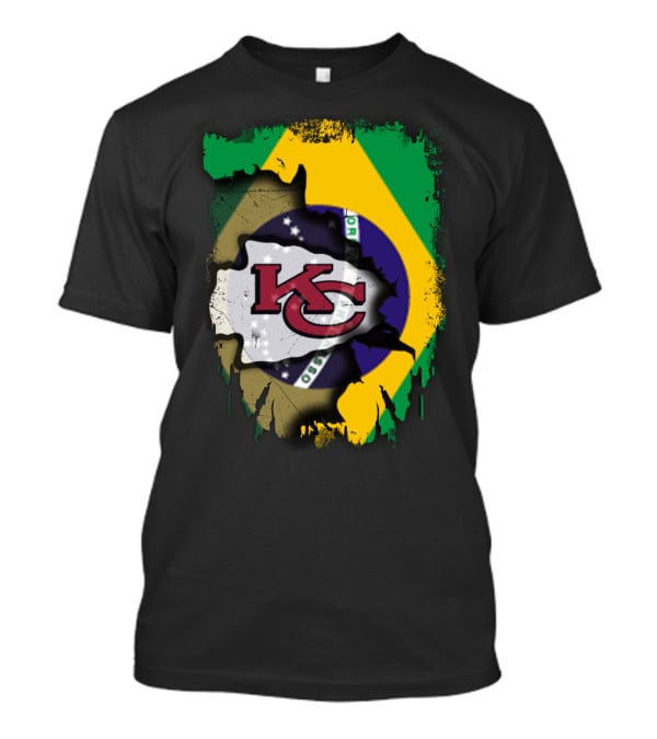 Brazilian Flag With Kansas City Chiefs Logo Fusion T-Shirt
