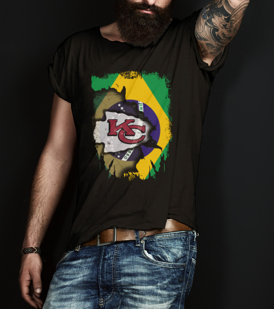 Brazilian Flag With Kansas City Chiefs Logo Fusion T-Shirt