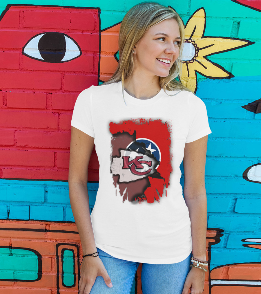 Kansas City Chiefs Tennessee Flag Torn Abstract Fusion T-Shirt