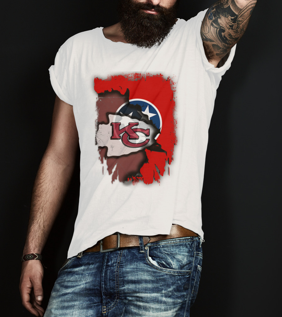 Kansas City Chiefs Tennessee Flag Torn Abstract Fusion T-Shirt