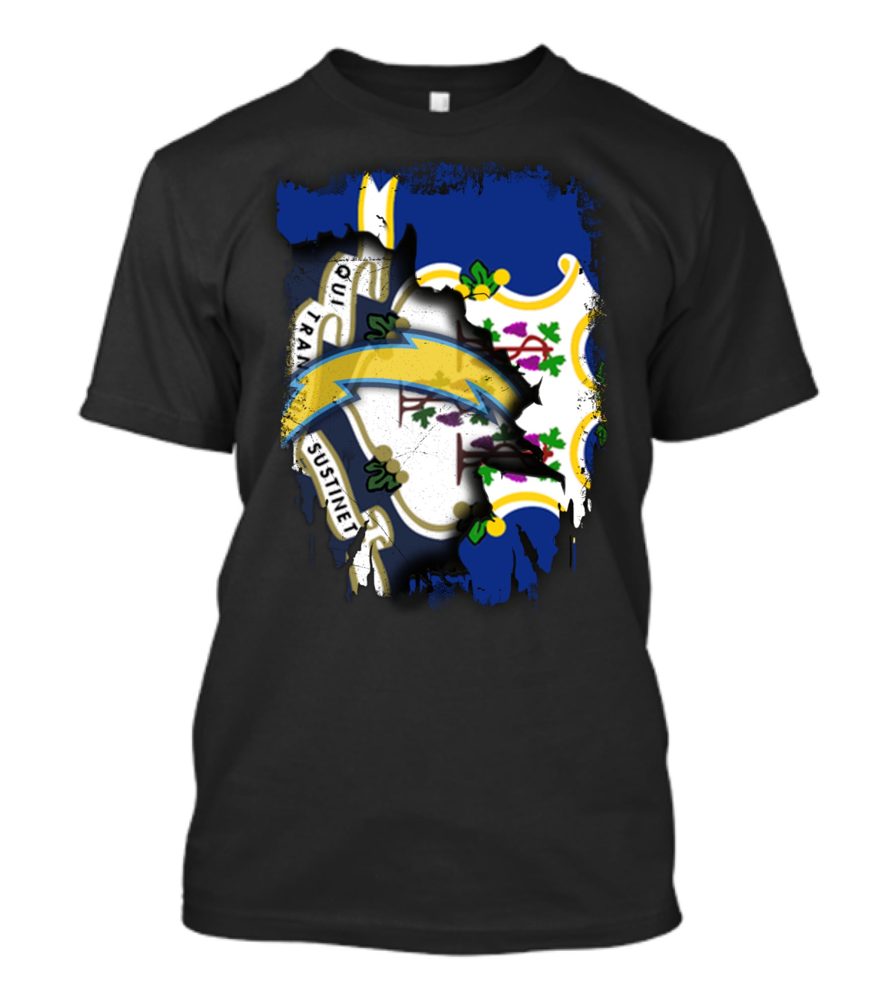 Connecticut State And Chargers Bolt Emblem Fusion T-Shirt