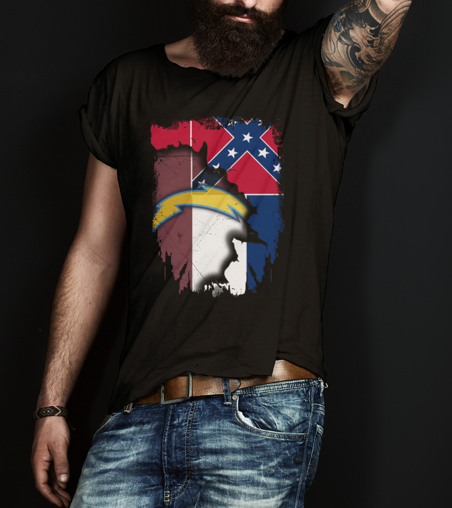 Mississippi Flag With Chargers Lightning Bolt T-Shirt