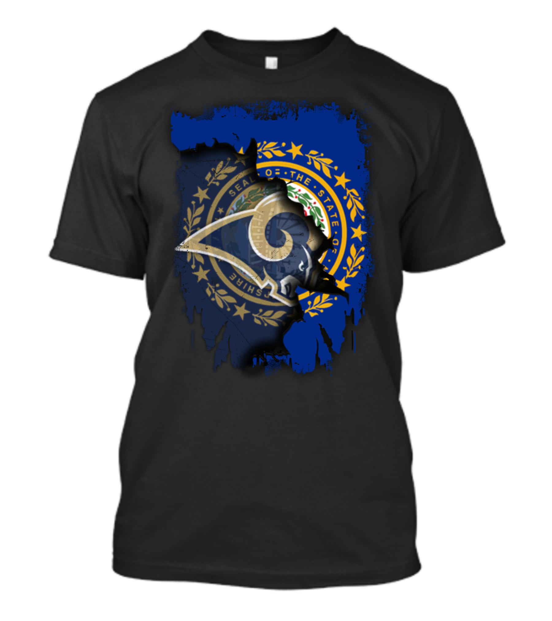 New Hampshire State Seal And Rams Logo Fusion T-Shirt