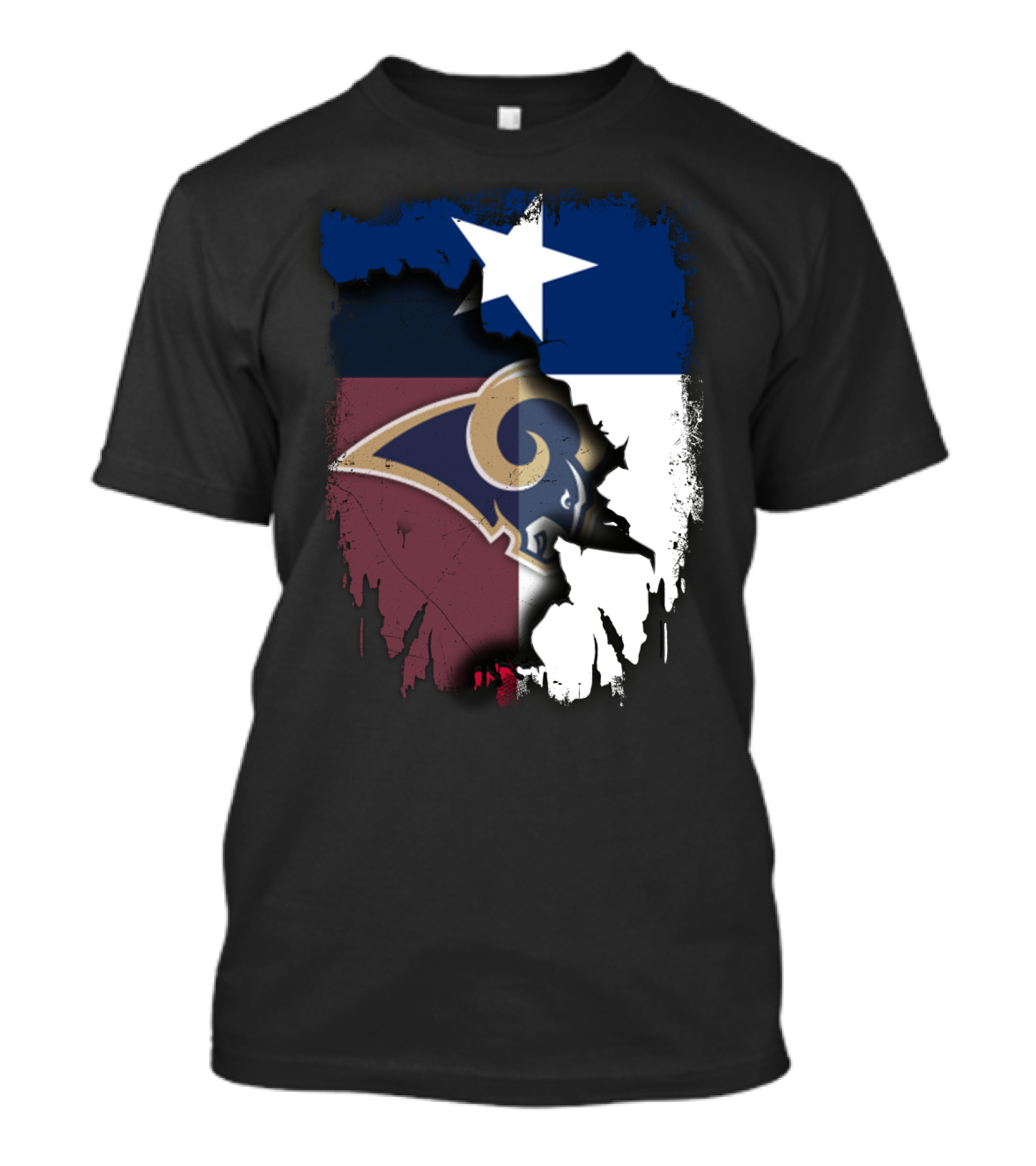 Texas State Flag And Los Angeles Rams Logo United T-Shirt