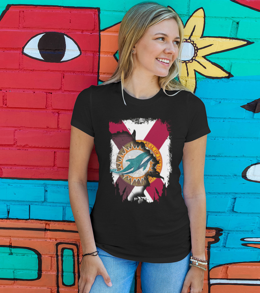Miami Dolphins Florida State Flag Together T-Shirt