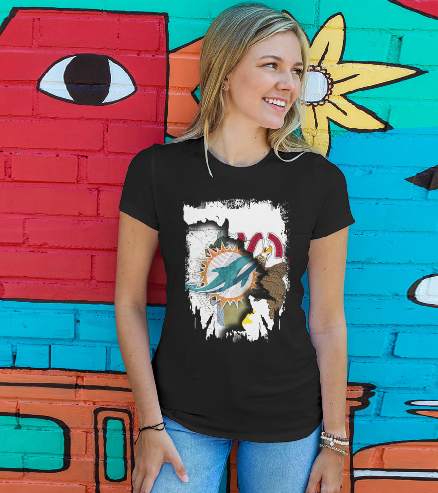 Together Illinois Miami Dolphins Logo Over State Seal T-Shirt