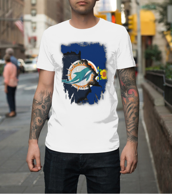 Shirt: Kansas Flag with Miami Dolphins Logo and Sunflower T-Shirt Kansas Flag with Miami Dolphins Logo and Sunflower T-Shirt