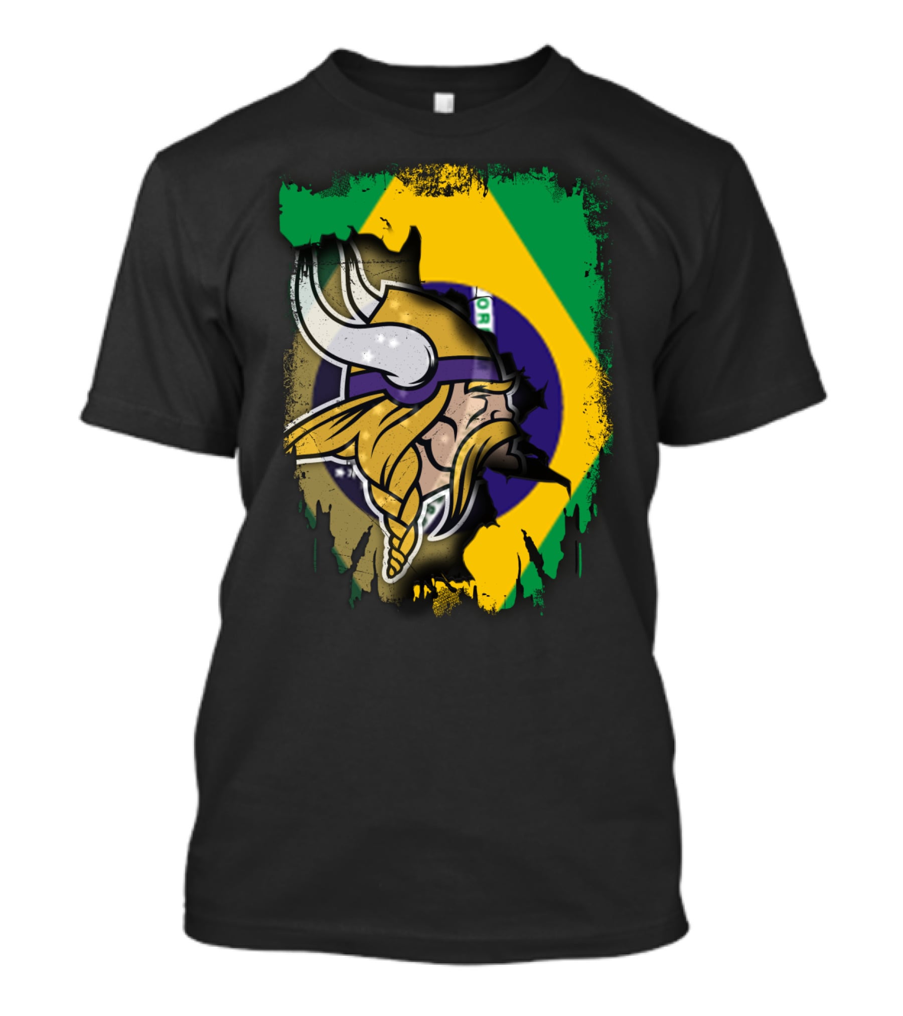 Brazilian Flag With Viking Warrior Helmet T-Shirt