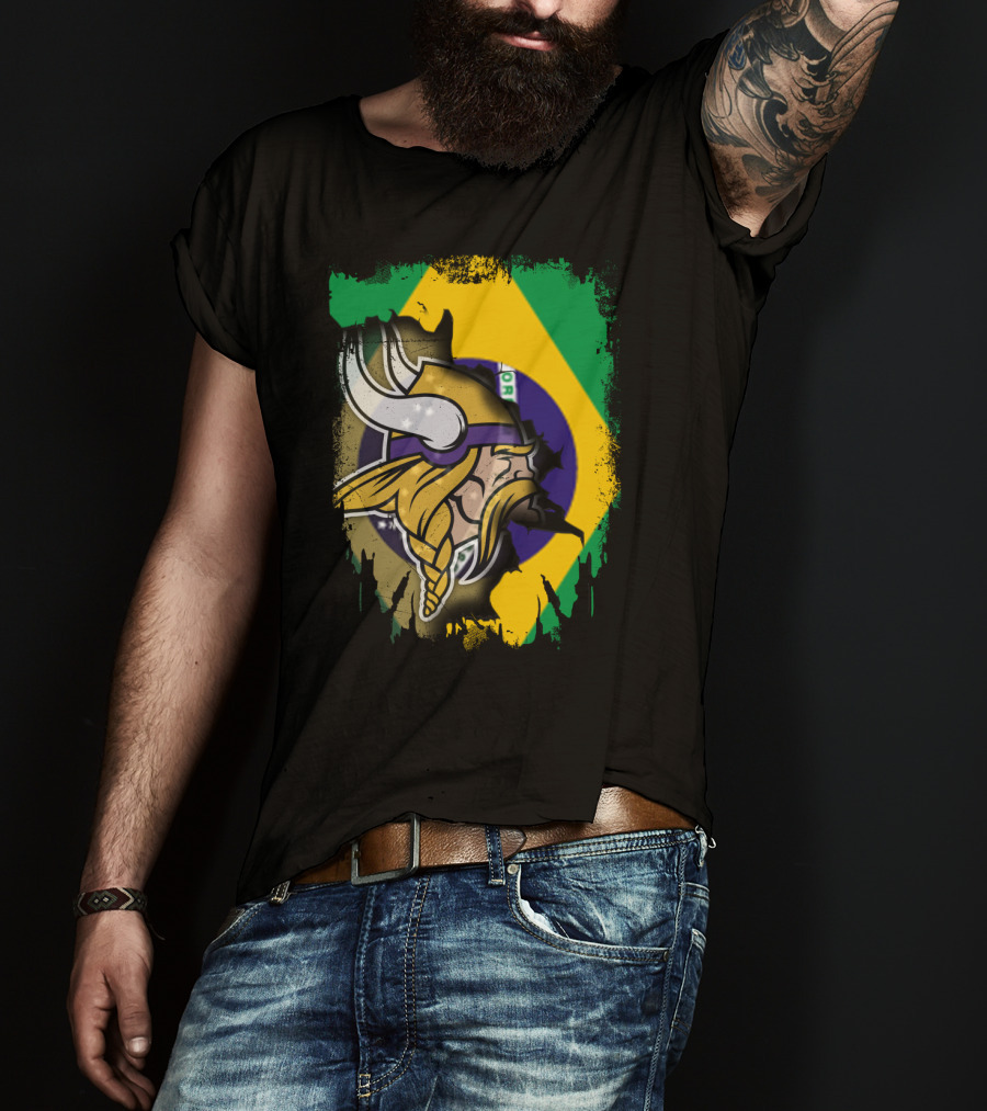 Brazilian Flag With Viking Warrior Helmet T-Shirt