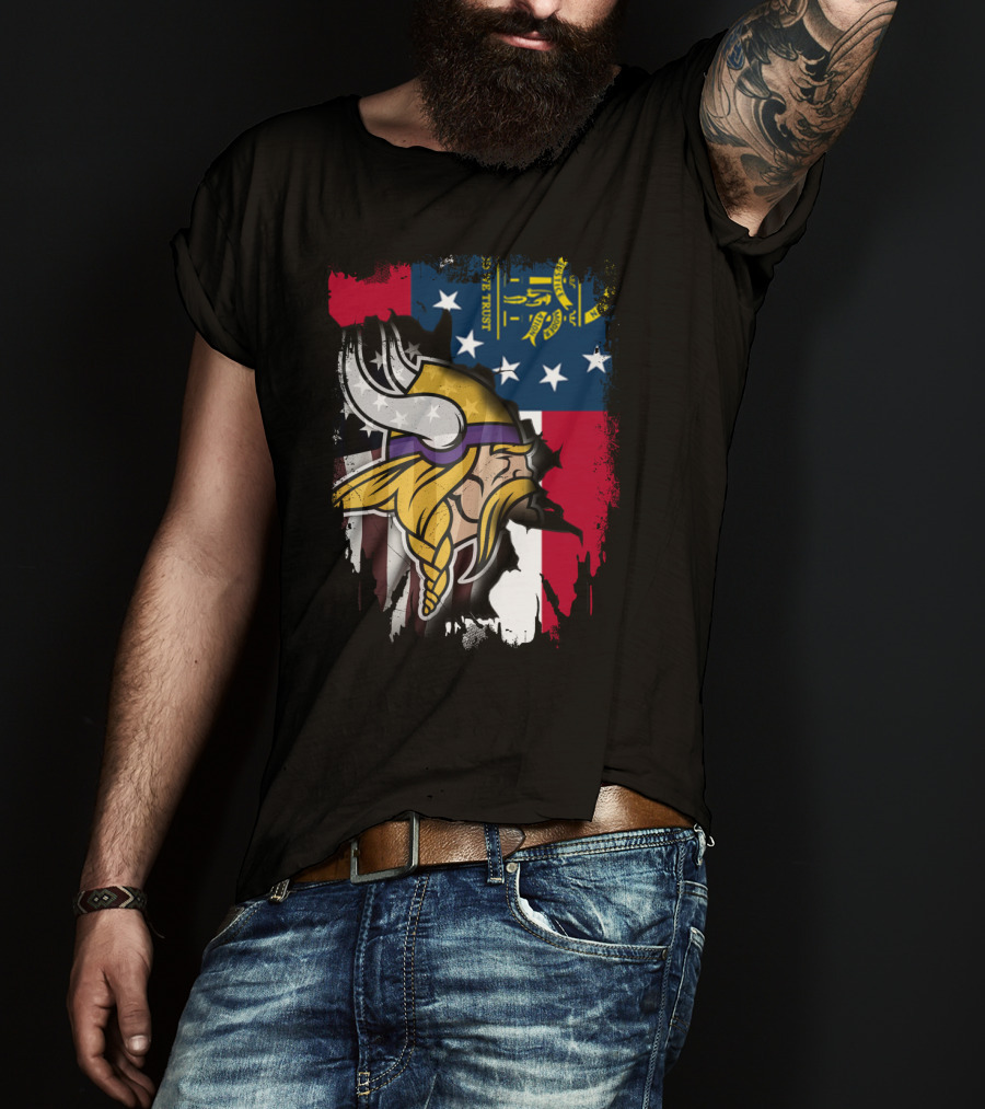 Georgia Flag With Vikings Fusion T-Shirt