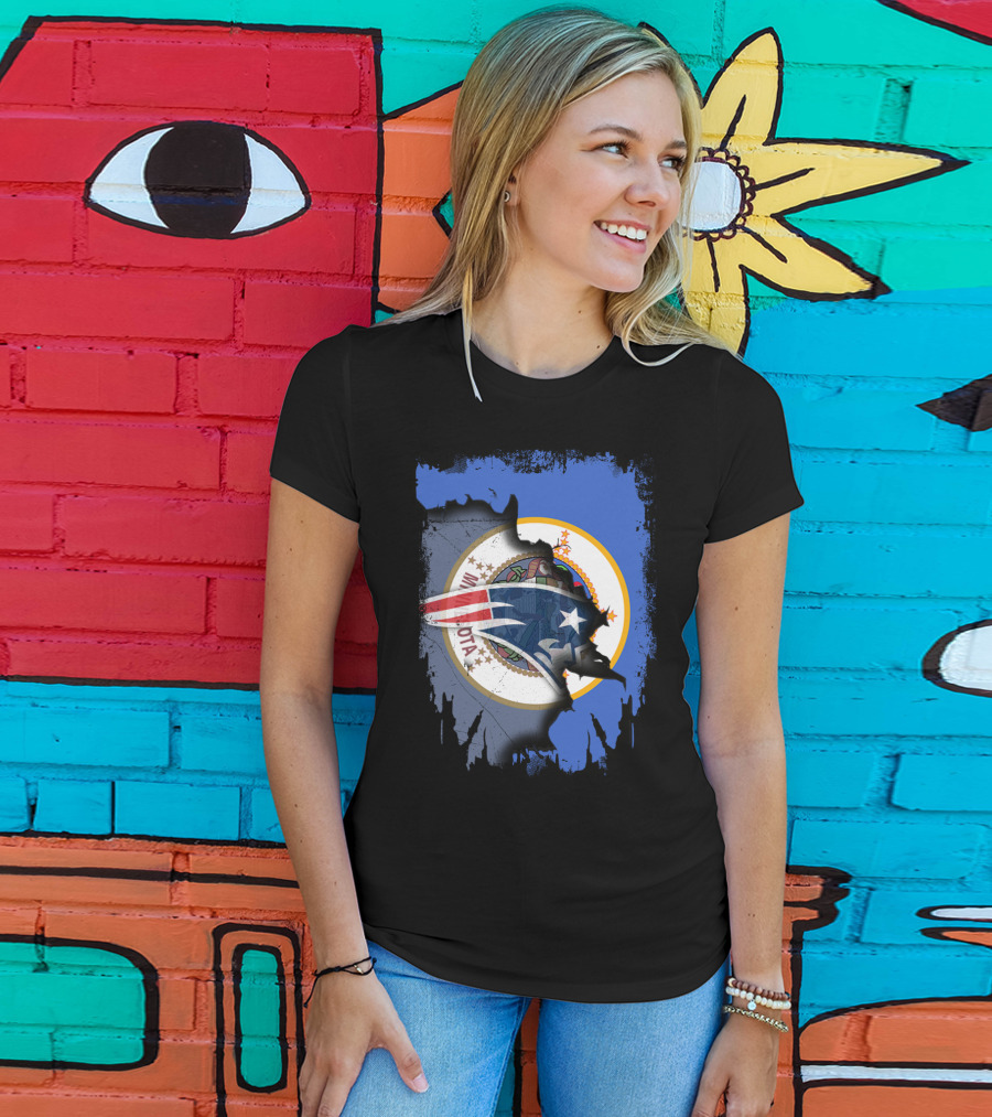 Minnesota State Flag With New England Patriots Logo Overlay T-Shirt