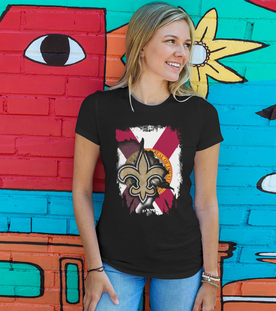 Florida State Flag With New Orleans Saints Fleur-de-Lis T-Shirt