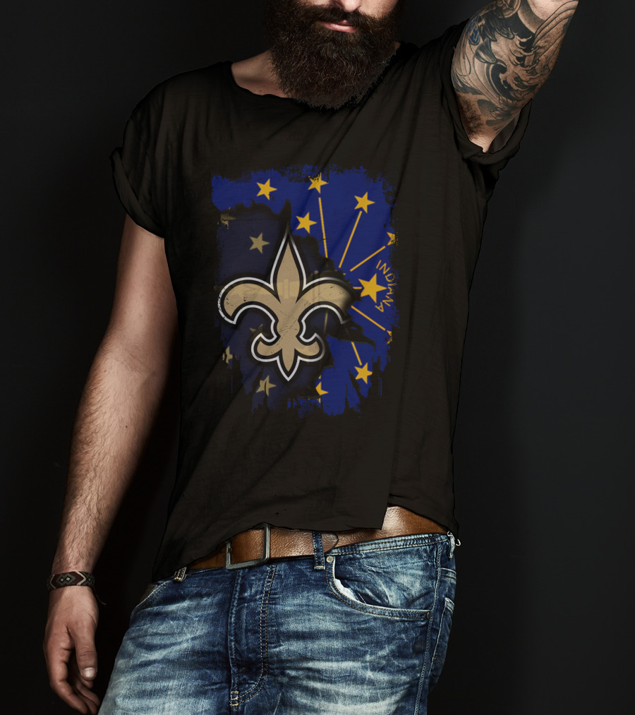 Together Indiana Saints With Fleur-de-lis On Starry Flag Background T-Shirt