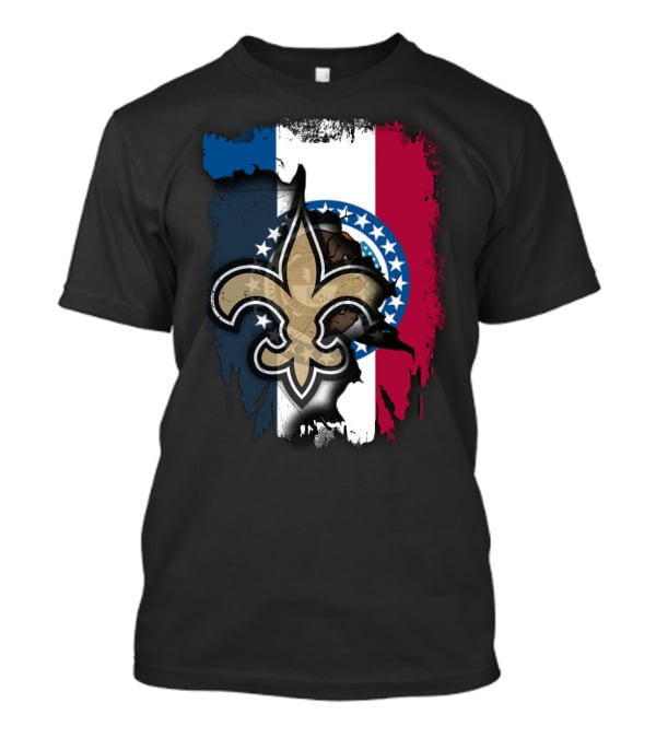 Missouri Flag With New Orleans Saints Fleur-de-Lis T-Shirt
