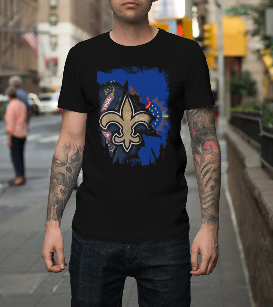 North Dakota United with Saints Fleur-de-Lis and State Flag Elements T-Shirt