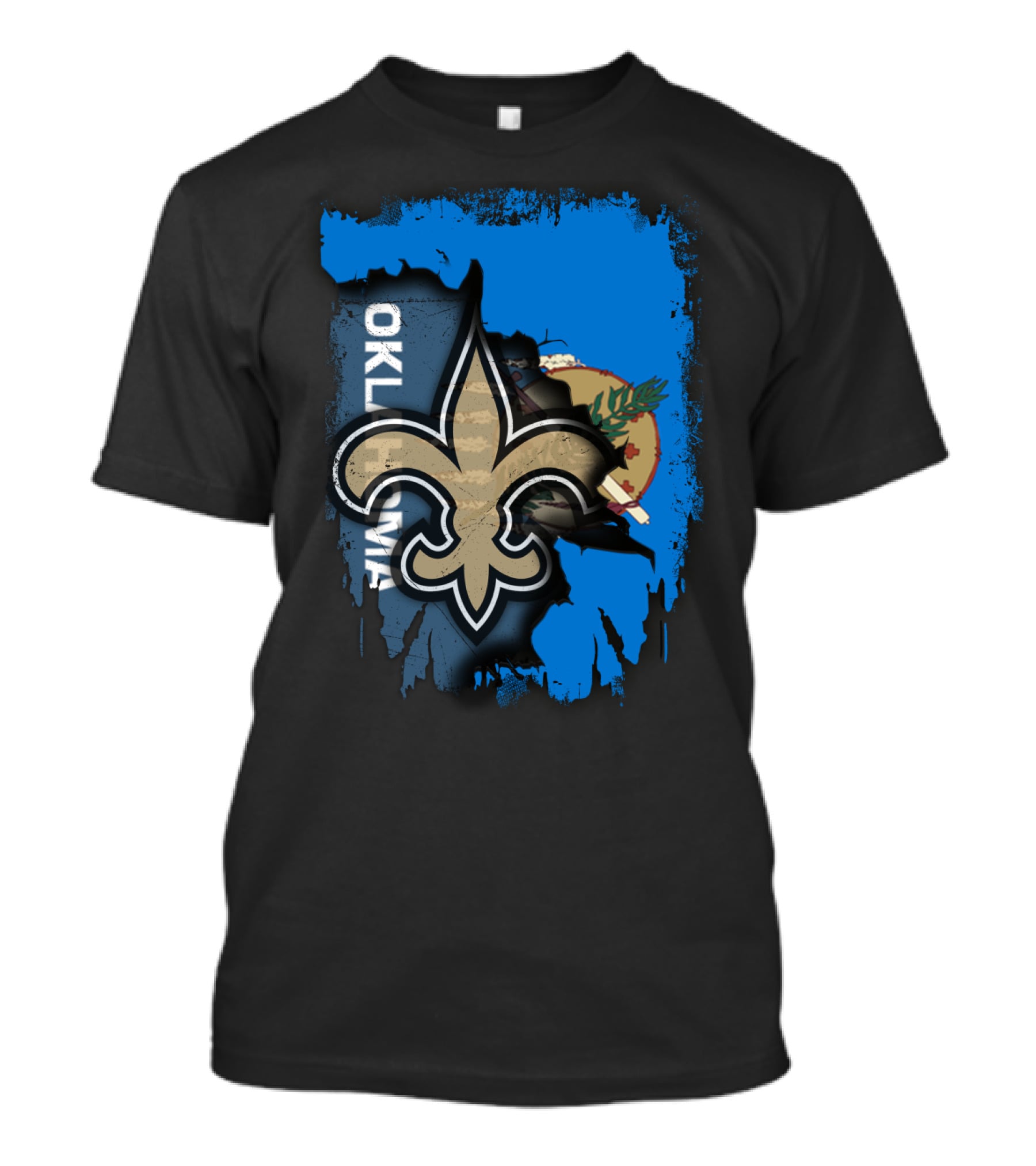Oklahoma State Flag With New Orleans Saints Fleur-de-Lis T-Shirt