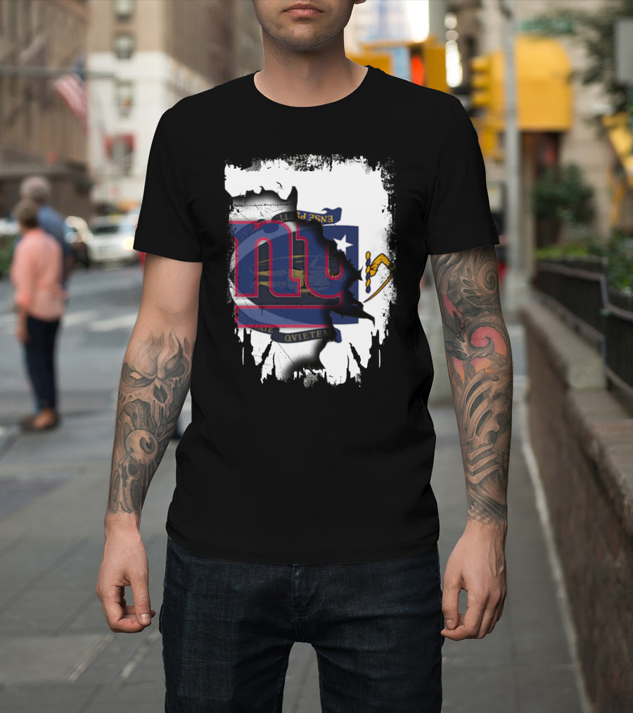 Together Massachusetts Meets Giants New York Team Flag Fusion T-Shirt