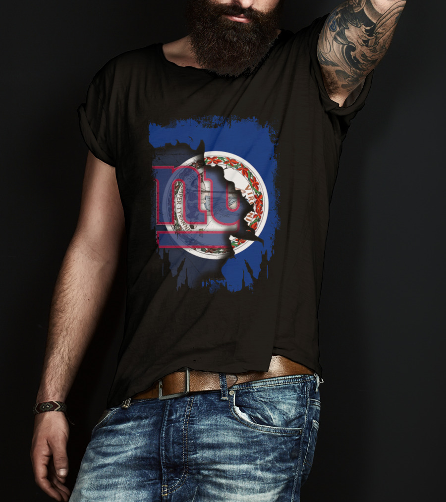 Virginia State Flag With New York Giants NFL Logo Fusion T-Shirt