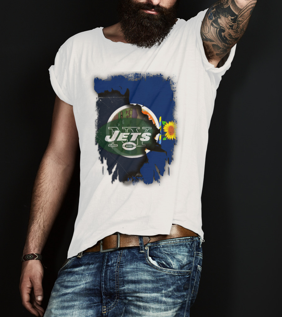 Kansas Pride With New York Jets Logo And Sunflower T-Shirt