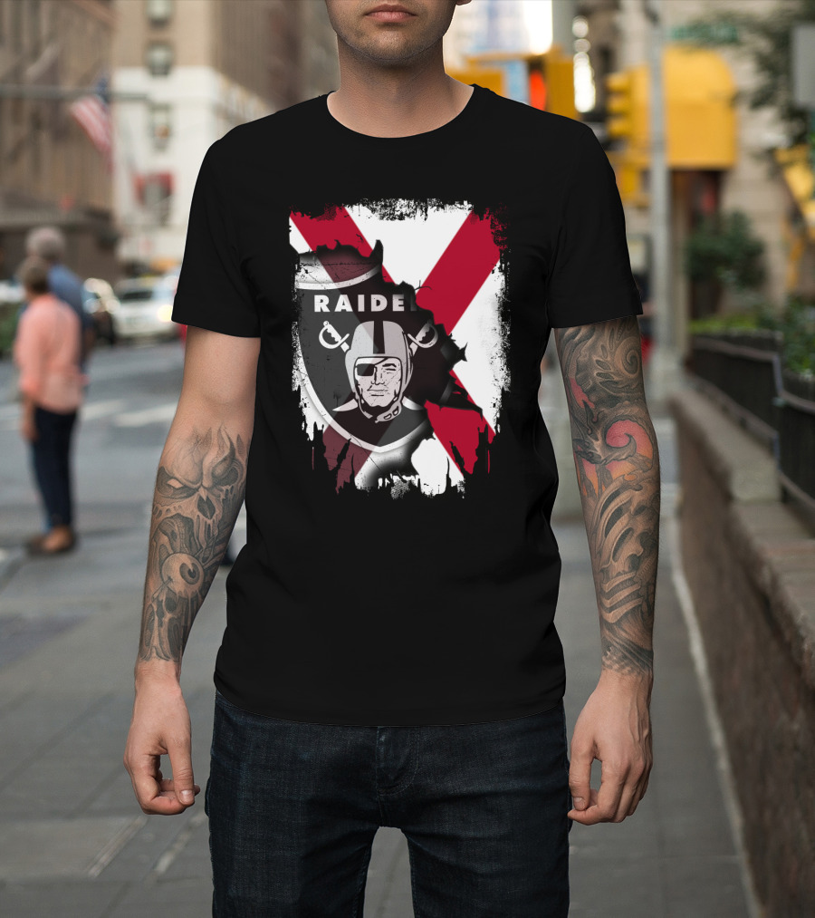 Raiders Logo With Alabama Flag Background T-Shirt