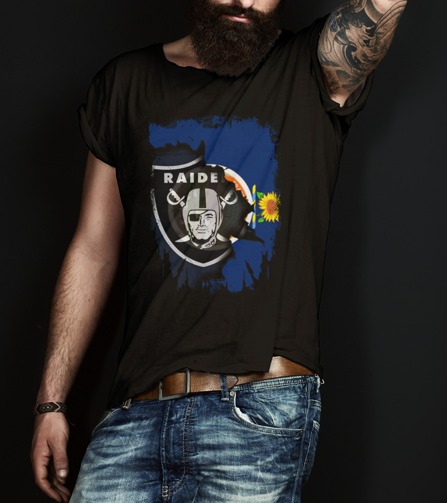 Kansas Sunflower With Raiders Shield Together T-Shirt